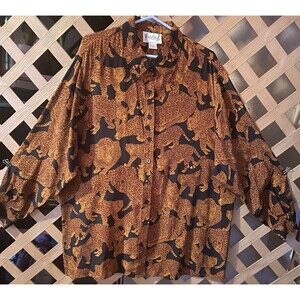 DIANE VON FURSTENBURG Silk Assets Vintage 90's Leopard Print Button up Top 1X